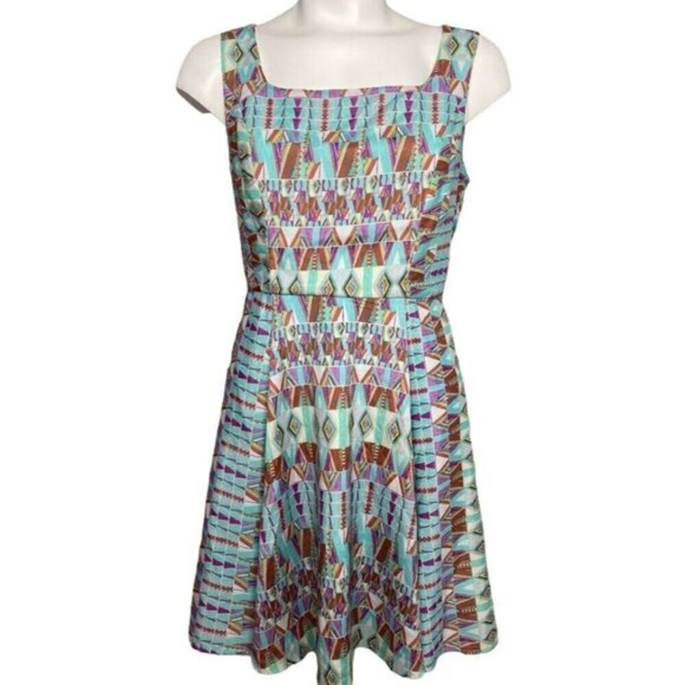 Forever 21‎ Dress Turquoise Orange Pink Yellow Flare Sleeveless Small